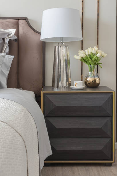 istock classic bedroom style with set of pillows and lamp on table side 806355180
