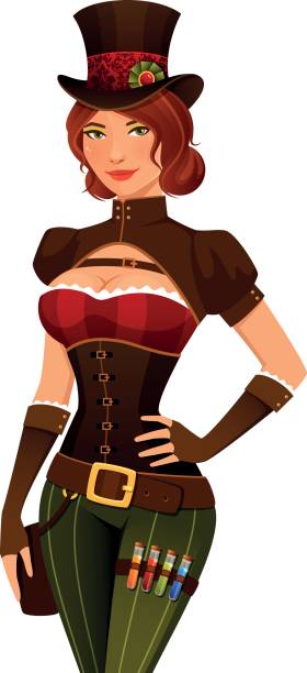 beautiful cartoon girl in steampunk fashion outfit EPS10 vector file steampunk woman stock illustrations