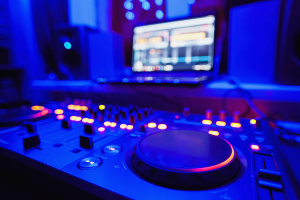 istock DJ console. Nout beech, speakers stand on the windowsill. Blue light. Workplace 806360102
