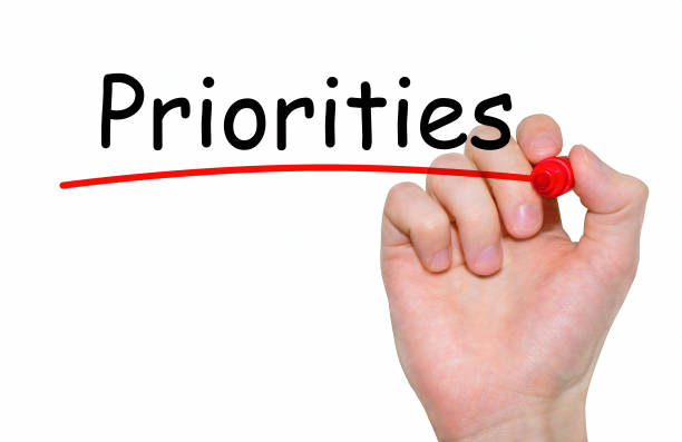 istock Hand writing Priorities with red marker on transparent wipe board. 806363278