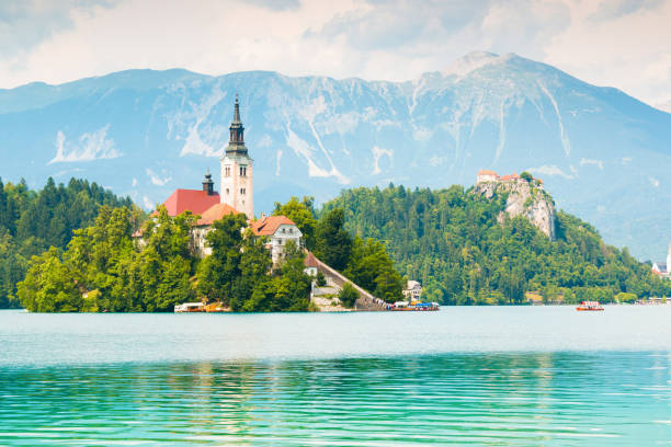 istock Lake Bled with St. Marys Church on small island in Bled 806363368
