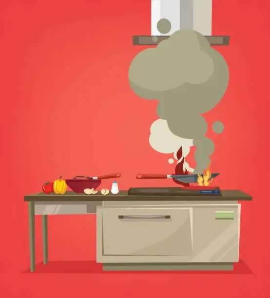 Vector illustration of On kitchen stove burns food