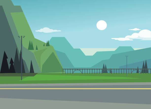 istock Green landscape with hills and trees. Asphalt among nature 806372280