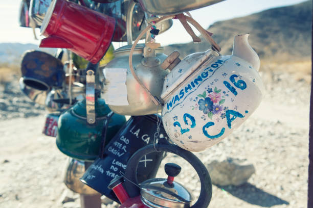 Teakettle Junction on the way to Racetrack Playa, Death Valley National Park, California pots in Teakettle Junction on the way to Racetrack Playa, Death Valley National Park, California teakettle junction stock pictures, royalty-free photos & images