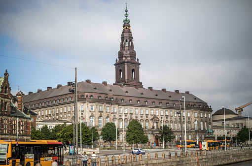 Christiansborg Caste, home of the Danish Parliament, Copenhagen, Denmark, is the fifth castle on the site, built between 1906 and 1928.\n\n\n
