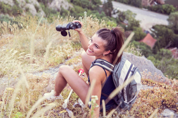 istock Cute young woman on hiking 806394178