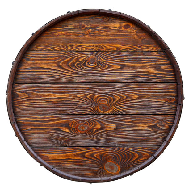 Old barrel made of wood with beautiful texture. Isolated on white