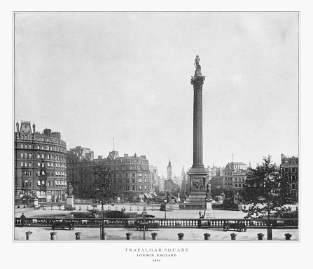 Antique London Photograph: Trafalgar Square, London, England, 1893. Source: Original edition from my own archives. Copyright has expired on this artwork. Digitally restored.
