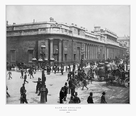 Antique London Photograph: The Bank of England, London, England, 1893. Source: Original edition from my own archives. Copyright has expired on this artwork. Digitally restored.