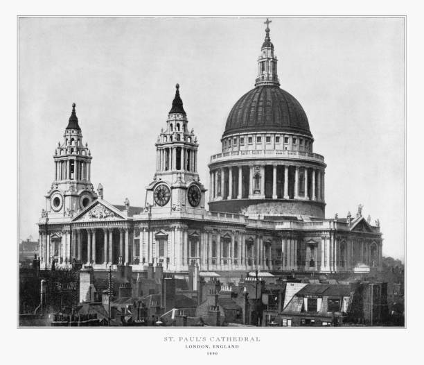 catedral, londres, londres antiguo fotografía de san pablo, 1893 - londres inglaterra fotos fotografías e imágenes de stock