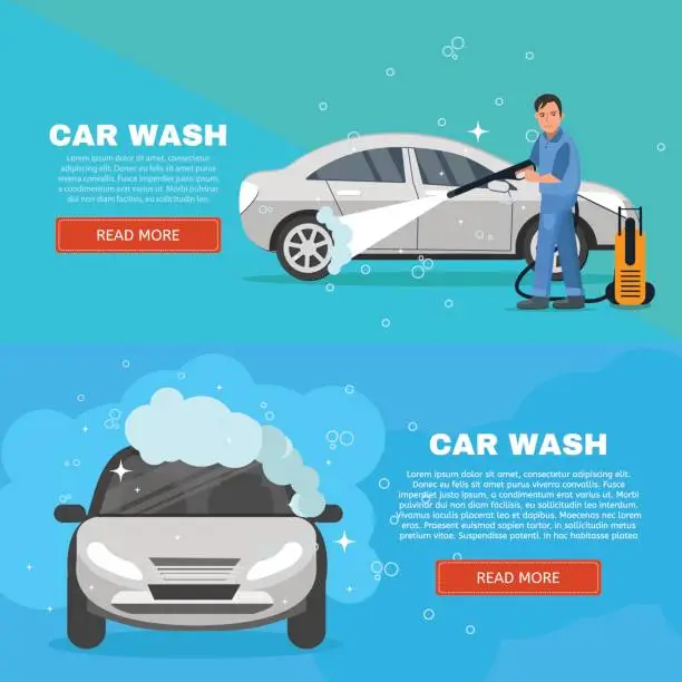 Vector illustration of Vector concept car wash service illustration