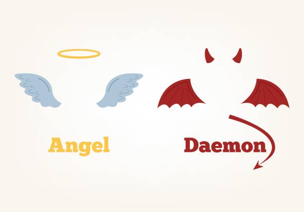 ilustrações, clipart, desenhos animados e ícones de anjo e demônio como elementos. bons e maus - satanic