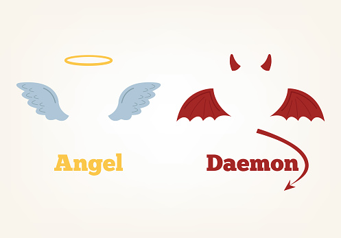 Angel and devil suit elements. Good and bad. Vector flat cartoon illustration