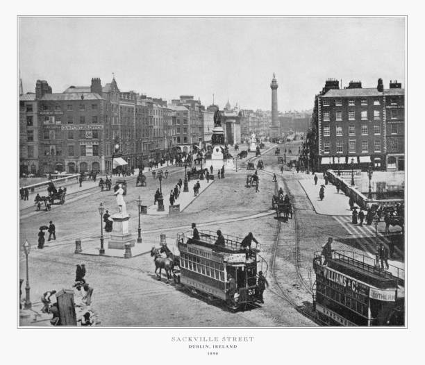 Sackville Street, Dublin, Ireland, Antique Ireland Photograph, 1893 Antique Ireland Photograph: Sackville Street, Dublin, Ireland, 1893. Source: Original edition from my own archives. Copyright has expired on this artwork. Digitally restored. carriage photos stock pictures, royalty-free photos & images