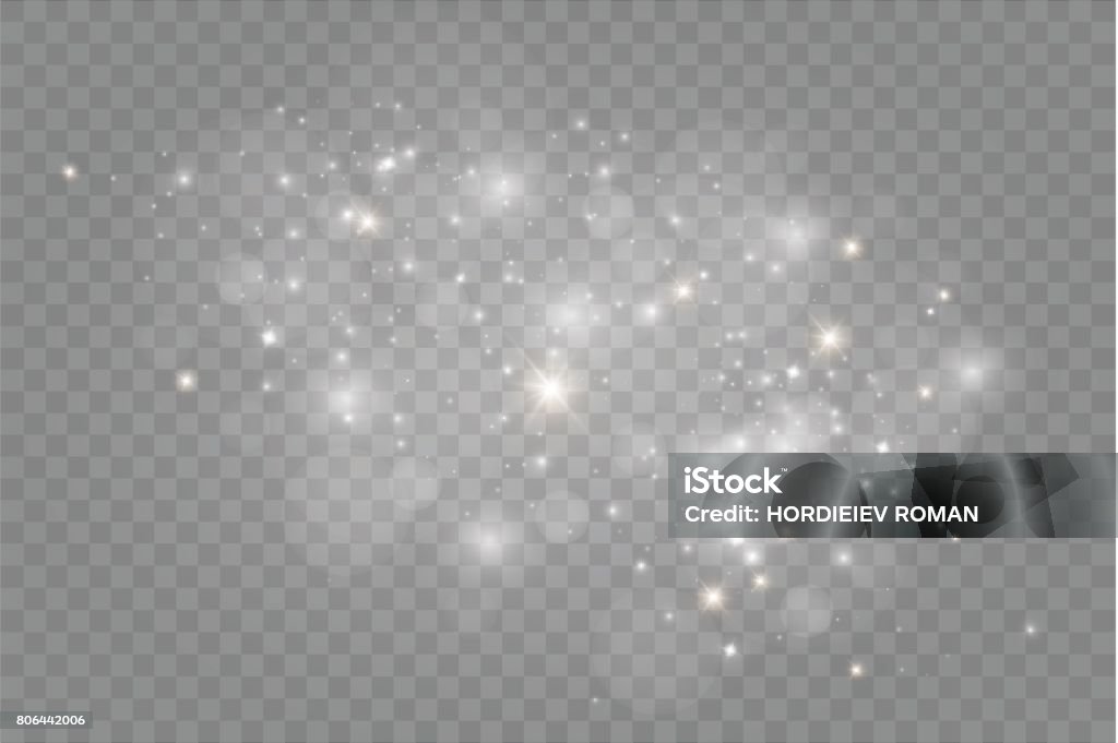 Dust on a transparent background.bright stars.The glow lighting effect Dust on a transparent background.bright stars.The glow lighting effect. vector illustration.the sun is shining. magic Glittering stock vector