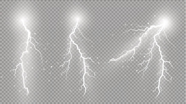 satz von blitzen. magie und helle lichteffekte - thunderstorm stock-grafiken, -clipart, -cartoons und -symbole