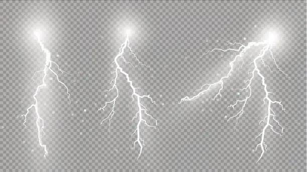 Vector illustration of Set of lightnings. Magic and bright lighting effects