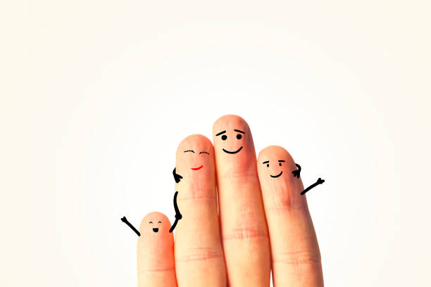 istock Happy Fingers family isolated on grey. Filtered image: cross processed vintage effect. 806476332