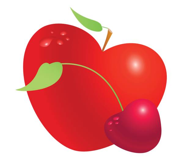kırmızı sevgililer kalp elma ve kiraz kümesi üzerinde beyaz arka plan vektör illüstrasyon izole - cherry valentine stock illustrations