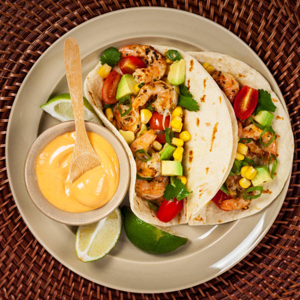 istock Shrimp Tacos with Corn and Avocado Salsa 806495076