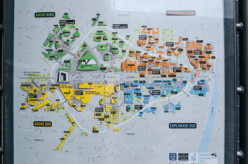 Paris, France - June 26, 2016: Map of La Defense, Business District.