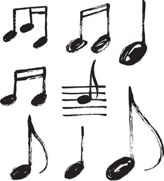 vektor satz von handgezeichneten musiknoten. - musical note treble clef sheet music key signature stock-grafiken, -clipart, -cartoons und -symbole