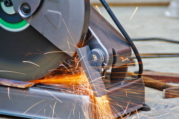 istock Spark from construction working with cutting grinder on jobsite. 806589938