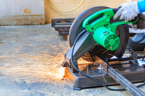 istock Worker is cutting iron with grinder on jobsite. 806589952