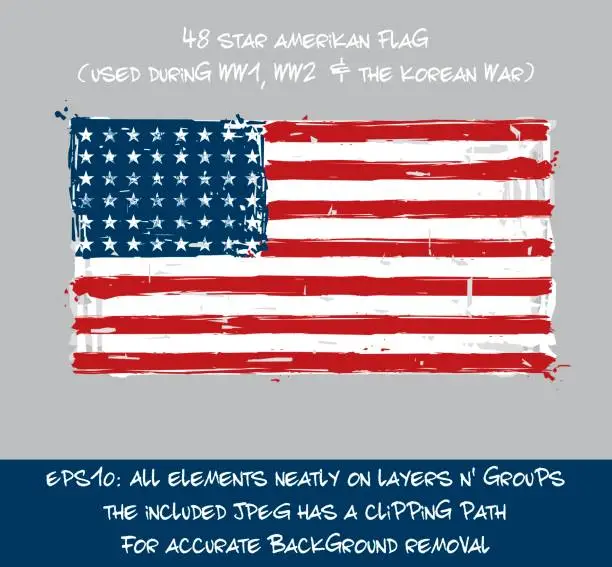 Vector illustration of 48 Star American Flag Flat - Artistic Brush Strokes and Splashes