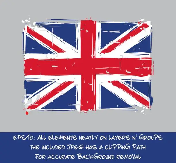 Vector illustration of British Flag Flat - Artistic Brush Strokes and Splashes