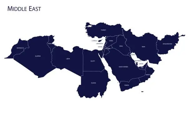 Vector illustration of Map of Middle East.