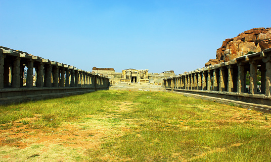 Ruins of an ancient temple in Hampi, Karnataka, India