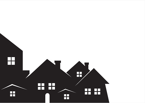 Town, black silhouette. Vector icon. Group of housess.