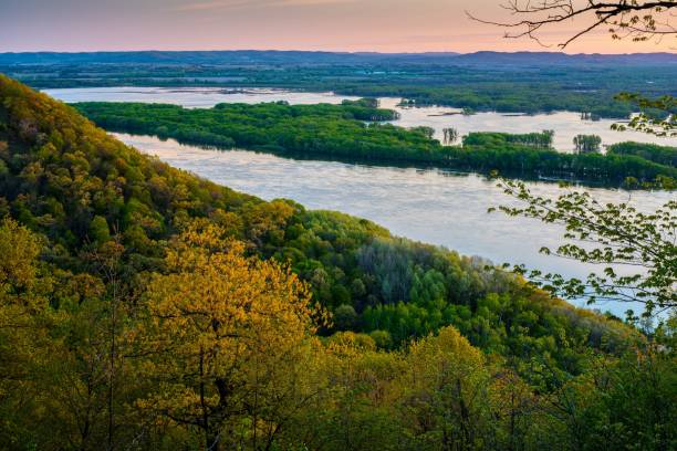 Mississippi River in Minnesota at Sunrise stock photo