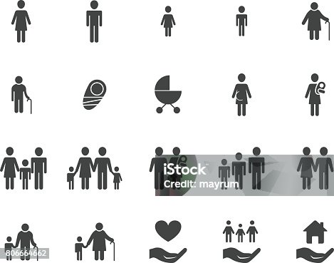 istock Family black color silhouettes vector icons set 806664662