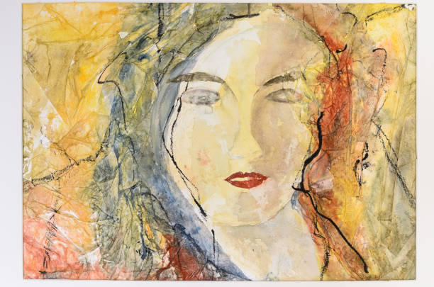 nowoczesny portret akwareli młodej kobiety - fine art painting obrazy zdjęcia i obrazy z banku zdjęć