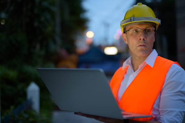 istock Portrait of mature man construction worker at the construction site 806667468