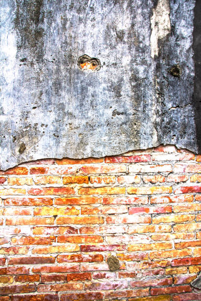 istock Weathered texture of stained old dark brown and red brick wall background 806667642