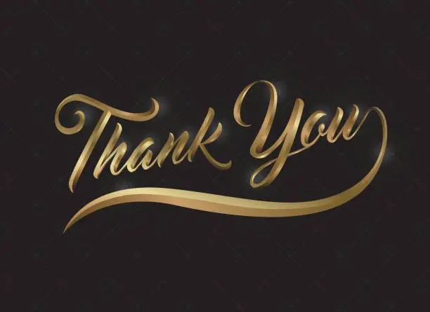 Vector illustration of Thank you word with modern hand writing calligraphic icon with gold glitter in vector format. This concept design for card, banner or advertising