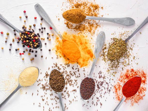 istock Food background indian spices on white 806673158