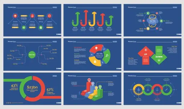 Vector illustration of Nine Logistics Slide Templates Set