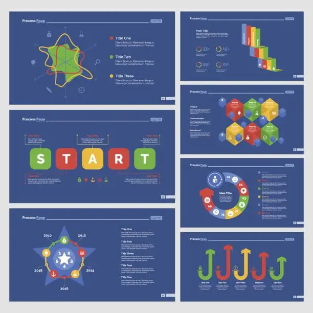 Vector illustration of Seven Analyzing Slide Templates Set