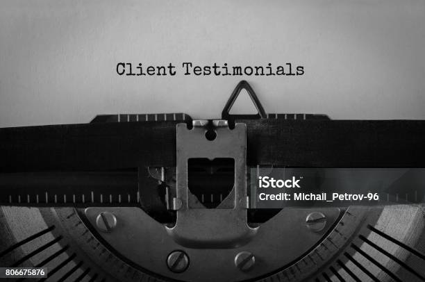 Text Client Testimonials Typed On Retro Typewriter Stock Photo - Download Image Now - Testimonial, Customer, Testimony