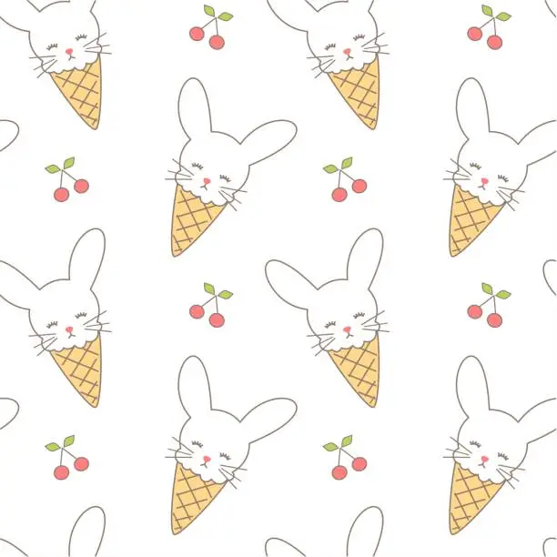 Vector illustration of cute cartoon bunny rabbit ice cream seamless vector pattern background illustration