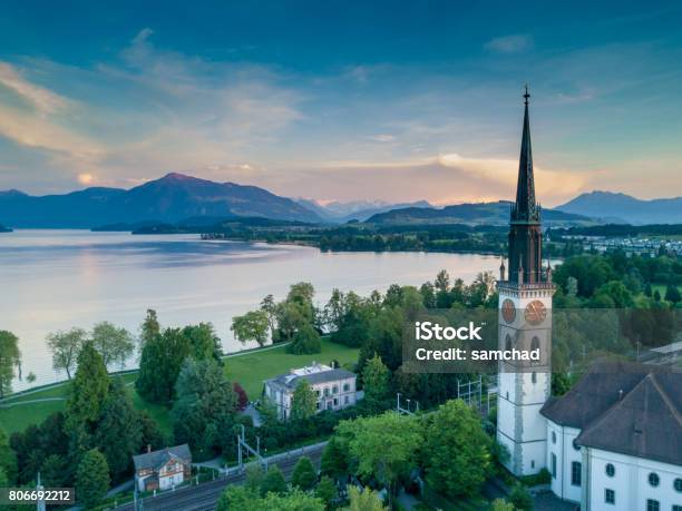 Cham Church Stock Photo - Download Image Now - Switzerland, Zug - City, Aerial View