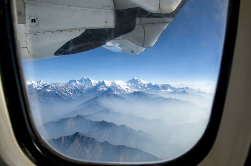 Himalayas mountains Everest range panorama aerial view