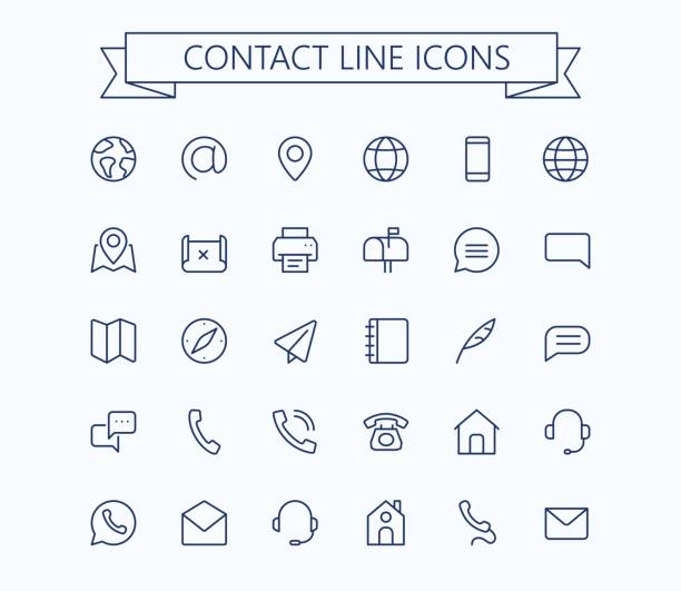 ilustrações de stock, clip art, desenhos animados e ícones de contact line mini icons. 24x24 grid. pixel perfect. - dacian