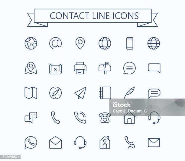 Contact Line Mini Icons 24x24 Grid Pixel Perfect Stock Illustration - Download Image Now