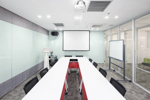 istock interior of modern meeting room with elegant table 806698552