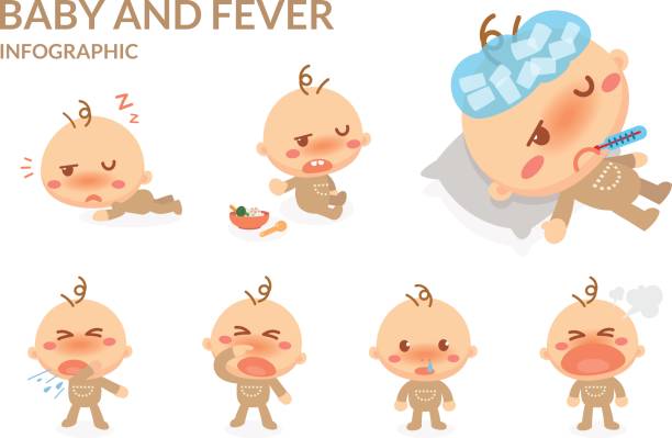 Baby and Fever. Baby and Fever. Baby gets sick. young hot stock illustrations